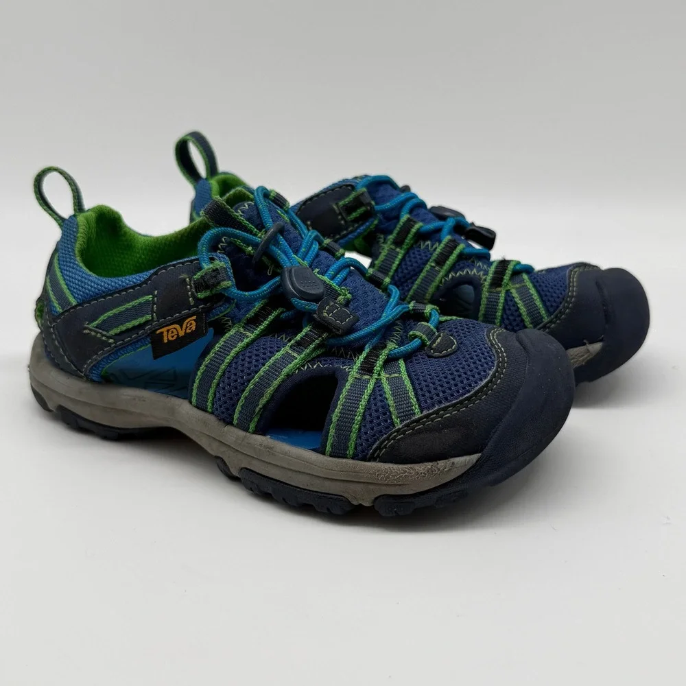 Teva Hybrid Water Sandals Boys 12 Blue Green Bungee Closed Toe Hiking 1019403C